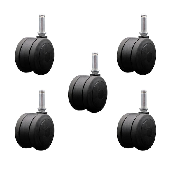 3'' Black Heavy Duty Floor Safe Twin Wheel Caster 7/16 Grip Ring Stem, 5PK
